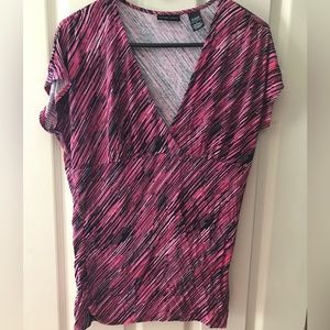 New York & Company Stretch pink and black striped top in a large